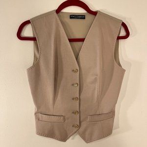 Dolce & Gabbana | Women''s Fitted Khaki Vest with Silk Semi-Sheer Back